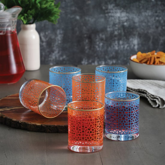 EK DO DHAI Sante Set of 6 Printed Glasses - 300ml