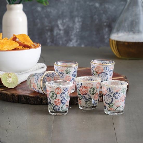 EK DO DHAI Set of 6 Printed Shot Glasses - 60ml