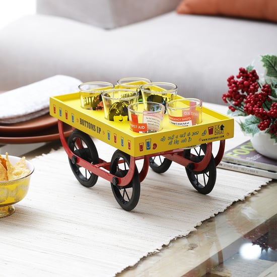 EK DO DHAI Rangeela Set of 6 Shot Glasses with Cart - 60ml