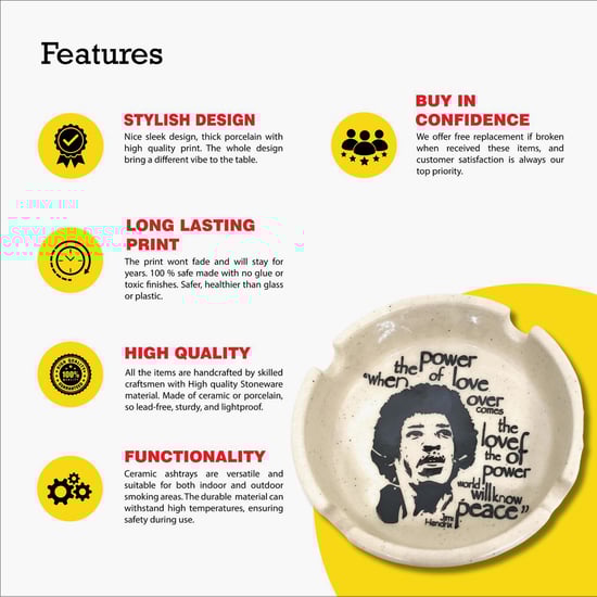 EK DO DHAI Ceramic Jimi Hendrix Print Ash Tray