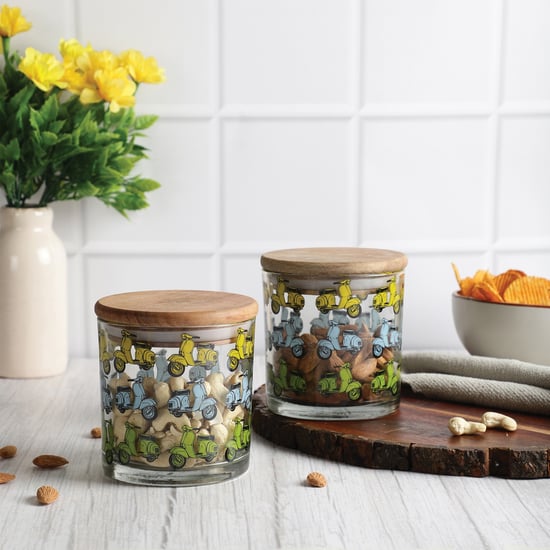 EK DO DHAI Sante Set of 2 Scooter Printed Glass Jars - 500ml