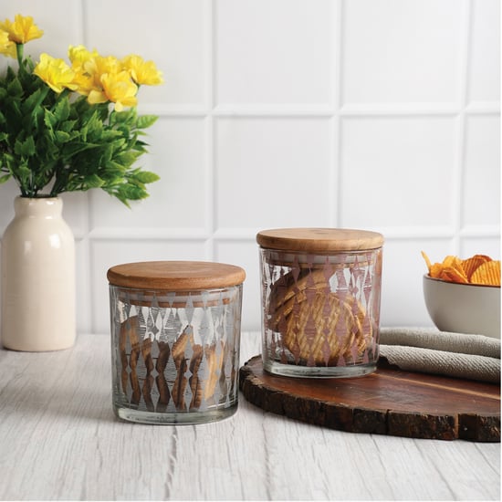 EK DO DHAI Sante Set of 2 Printed Glass Jars with - 500ml