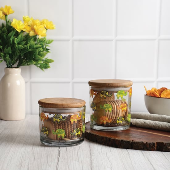 EK DO DHAI Sante Set of 2 Printed Glass Jars