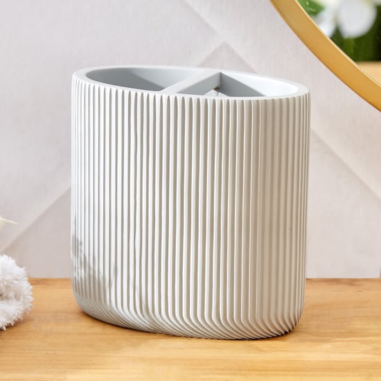 Nova Grey Whisper Polyresin Ribbed Tooth Brush Holder