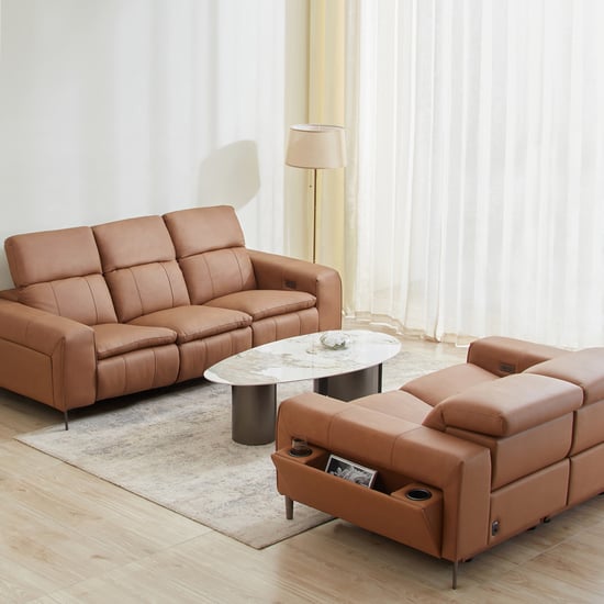 Martian Half Leather 3+2 Seater Electric Recliner Set - Tan