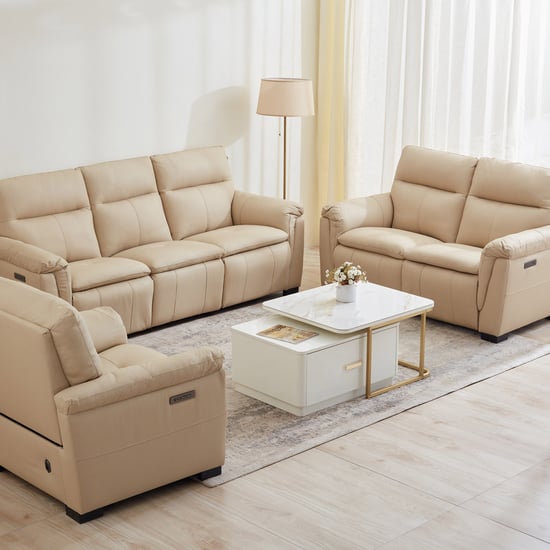 Senorita Half Leather 3+2+1 Seater Electric Recliner Set - Ivory