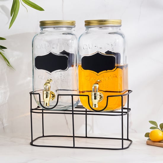 Corsica Rooney Set of 2 Glass Dispenser with Stand - 3L