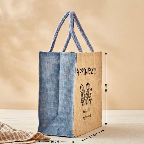 Livia Zest Jute Happiness Is Print Lunch Bag
