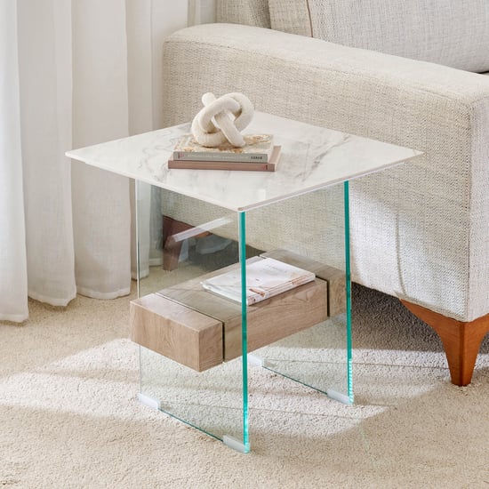Helios Maria Sintered Stone Top End Table - White