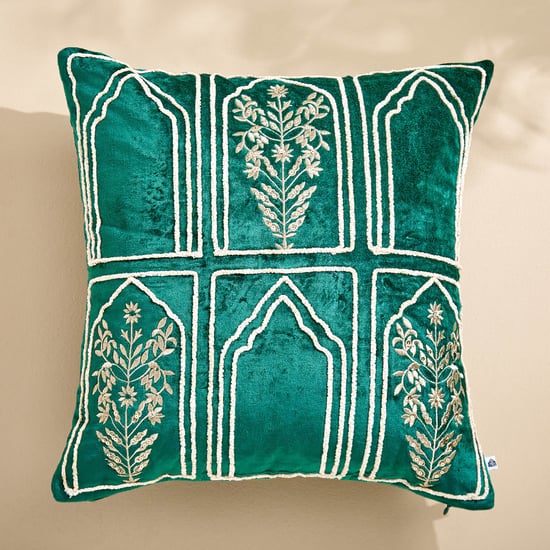 Extravagance Mughal Era Embroidered Cushion Cover - 40x40cm