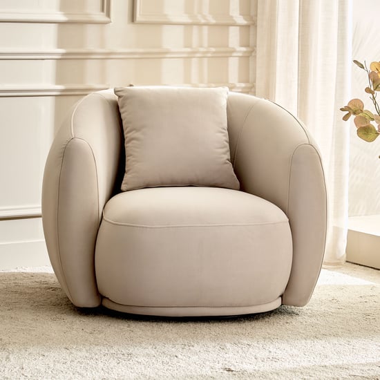 Homeshores Fabric 1-Seater Swivel Sofa with Cushion- Beige