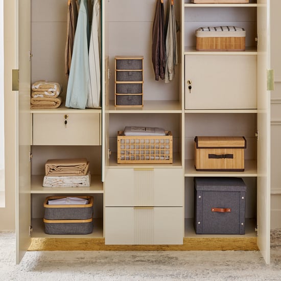 Modern Radiance 3-Door Wardrobe with Mirror and Drawers - Cream