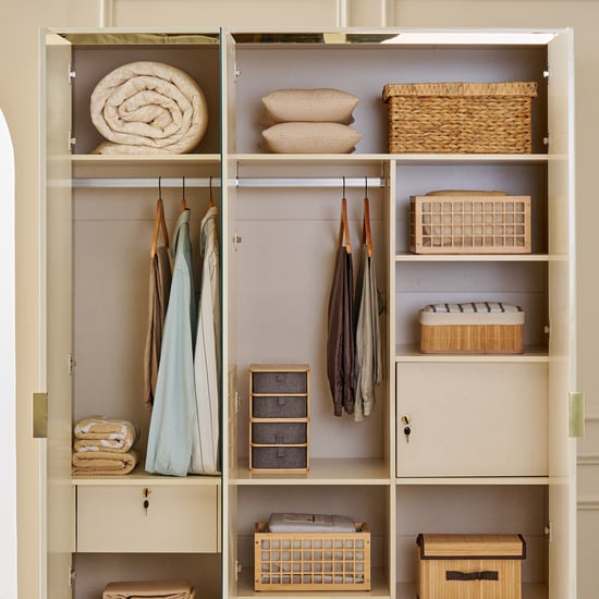 Modern Radiance 3-Door Wardrobe with Mirror and Drawers - Cream