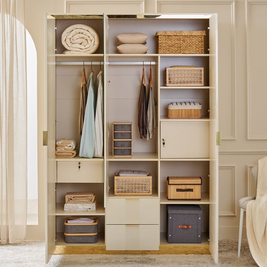 Modern Radiance 3-Door Wardrobe with Mirror and Drawers - Cream