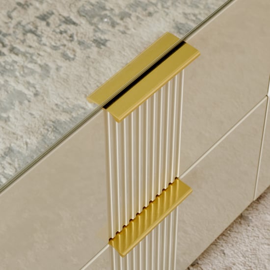 Modern Radiance 3-Door Wardrobe with Mirror and Drawers - Cream