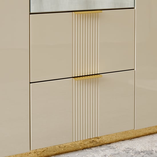 Modern Radiance 3-Door Wardrobe with Mirror and Drawers - Cream