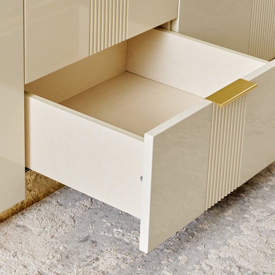 Modern Radiance 3-Door Wardrobe with Mirror and Drawers - Cream