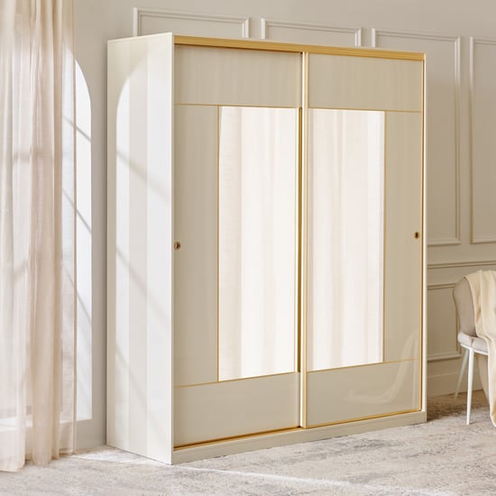 Modern Radiance 2-Door Sliding Wardrobe with Mirrors - Cream