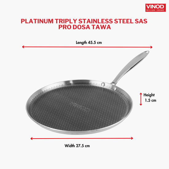 VINOD Platinum Triply Stainless Steel SAS Pro Dosa Tawa - 28 cm