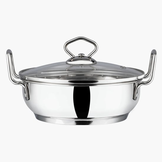 VINOD Stainless Steel Kadai with Glass Lid - 24cm, 2.7L