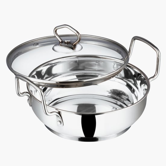 VINOD Stainless Steel Kadai with Glass Lid - 24cm, 2.7L