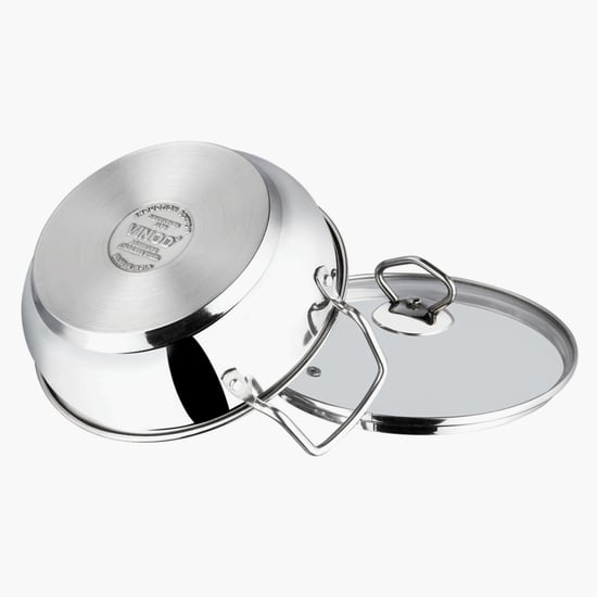 VINOD Stainless Steel Kadai with Glass Lid - 24cm, 2.7L