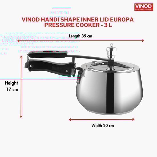 VINOD Europa 18/8 Stainless Steel Inner Lid Pressure Cooker - 3L