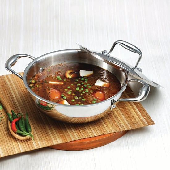 VINOD Platinum Triply Stainless Steel Kadai with Lid - 1.2L