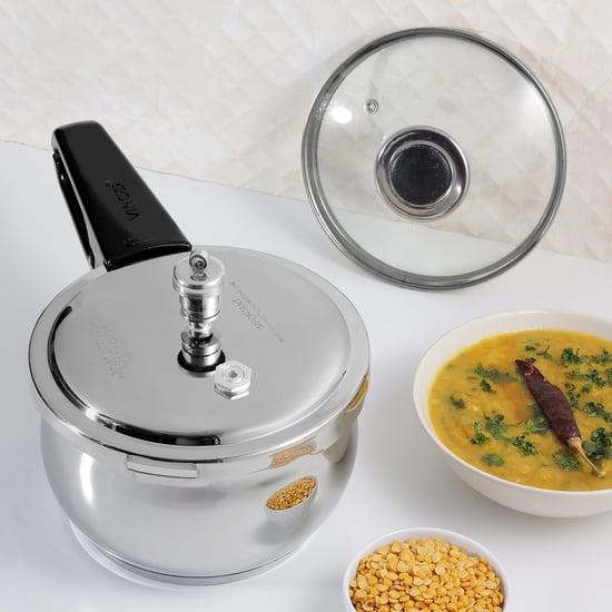 VINOD Splendid Plus 18/8 Stainless Steel Pressure Cooker with Extra Glass Lid - 2.5L