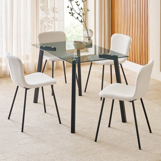 Helios Paul Set of 4 Fabric Dining Chairs - White