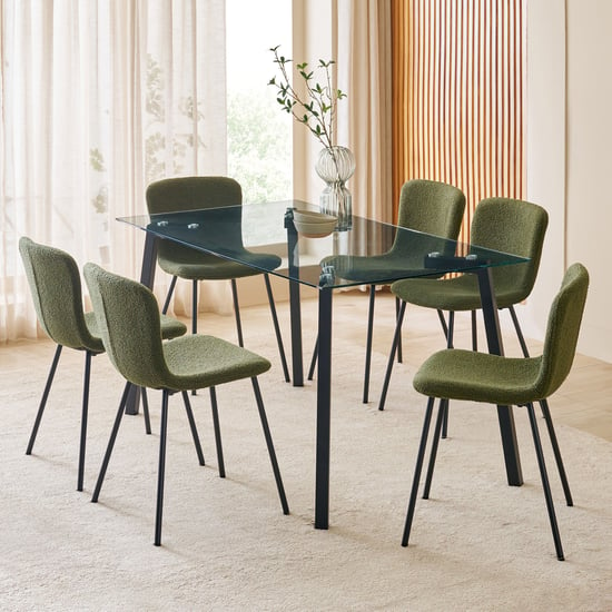 Helios Paul Set of 6 Fabric Dining Chairs - Green