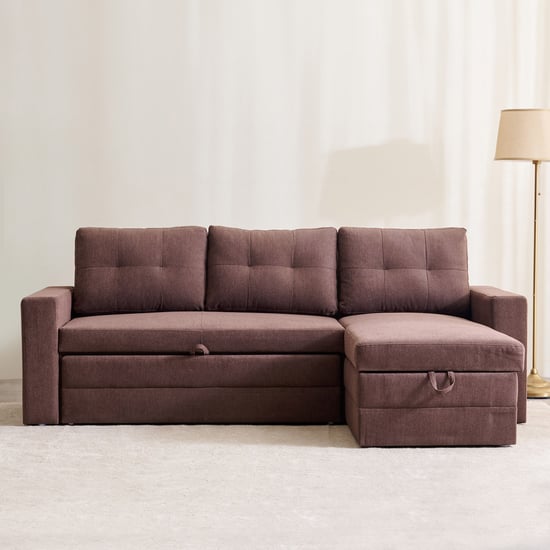 Helios Woodland Fabric 2-Seater Storage Sofa Bed with Interchangeable Chaise - Brown