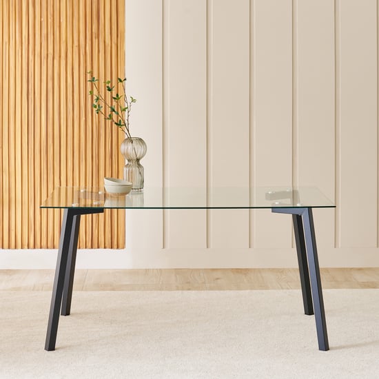 Helios Paul Tempered Glass Top 6-Seater Dining Table - Black