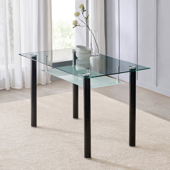 Helios Frank Tempered Glass Top 4-Seater Dining Table - Black