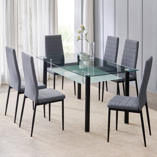 Helios Frank Tempered Glass Top 6-Seater Dining Table - Black