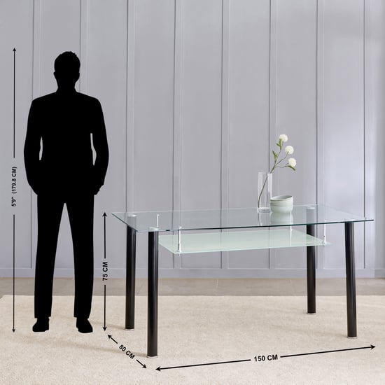 Helios Frank Tempered Glass Top 6-Seater Dining Table - Black