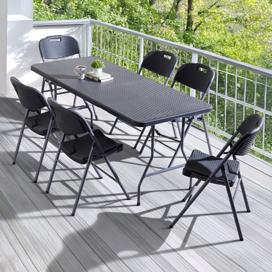 Helios Zein 6-Seater Folding Dining Set with Chairs - Grey