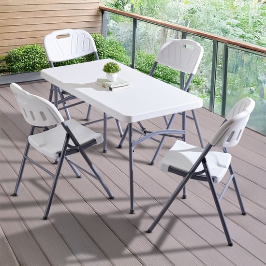 Helios Carter 4-Seater Folding Dining Set with Chairs - Grey and White