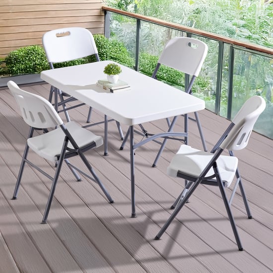 Helios Carter 4-Seater Folding Dining Set with Chairs - Grey and White