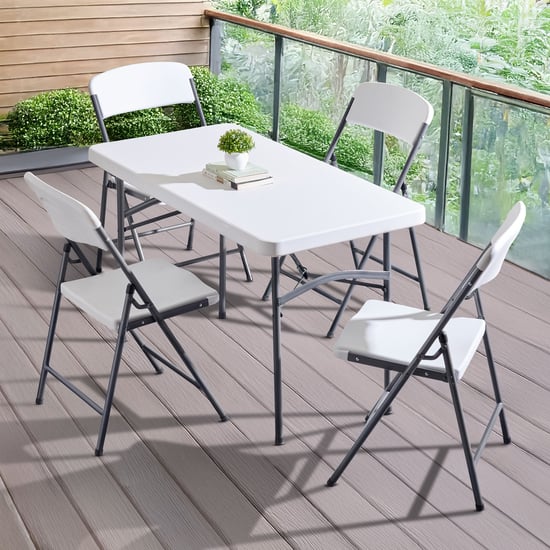 Helios Carter 4-Seater Folding Dining Set with Chairs - Grey and White