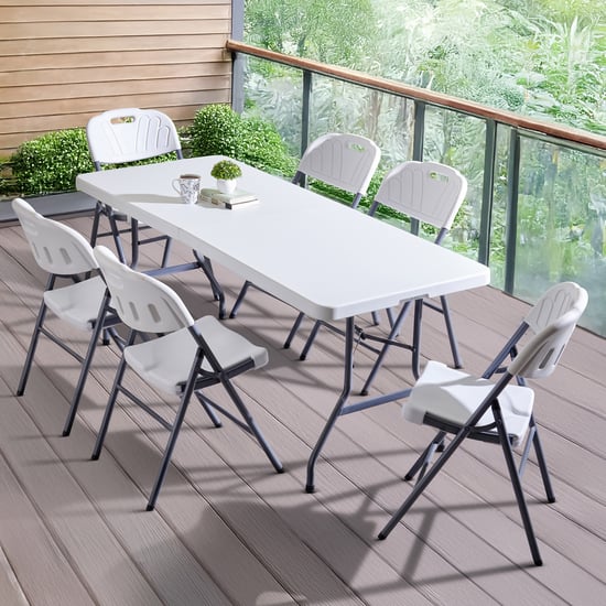 Helios Zein 6-Seater Folding Dining Set with Chairs - Grey and White