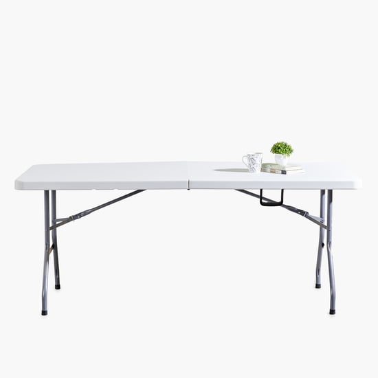 Helios Zein Metal 6-Seater Folding Dining Set with Chairs - Grey and White