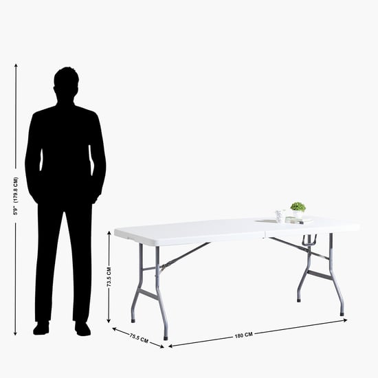 Helios Zein Metal 6-Seater Folding Dining Set with Chairs - Grey and White