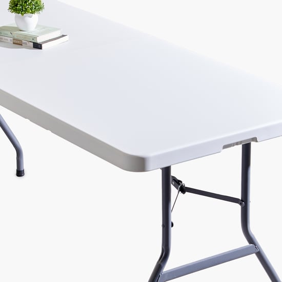 Helios Zein Metal 6-Seater Folding Dining Set with Chairs - Grey and White