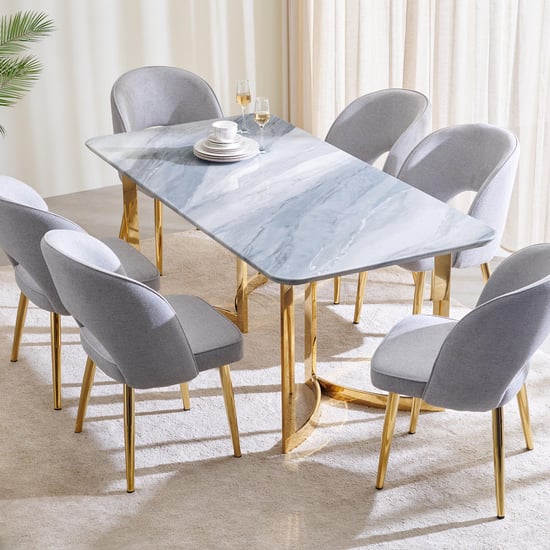 Vogue NXT Faux Marble Top 6-Seater Dining Set with Chairs - Grey and Gold