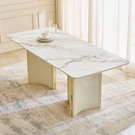 Modern Radiance Ceramic Top 6- Seater Dining Table - Cream