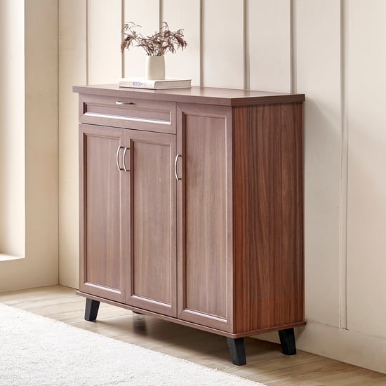 Helios Alton 16 Pairs Shoe Cabinet with Drawer - Walnut