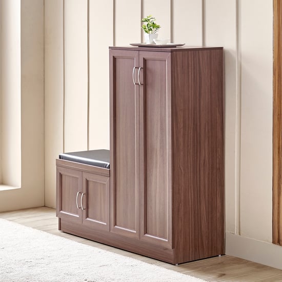Helios Alton 18 Pairs Shoe Cabinet with Cushioned Seat - Walnut