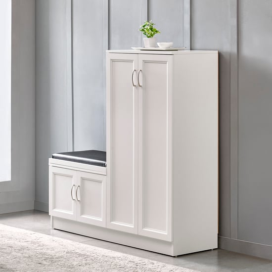 Helios Alton 24 Pairs Shoe Cabinet with Cushion Seat - White