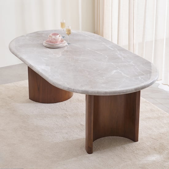 Pristyn Marble Top 6-Seater Dining Table - Brown